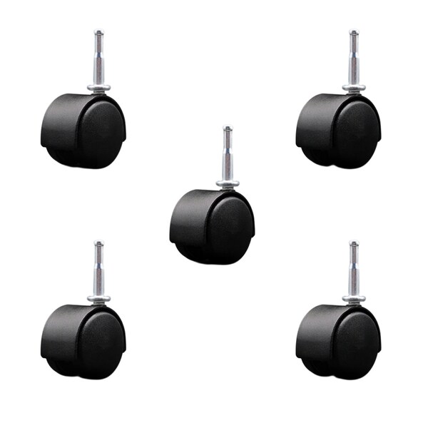 2'' Black Metal Hood Twin Wheel Caster Nylon Wheels Grip Neck Stem, 5PK